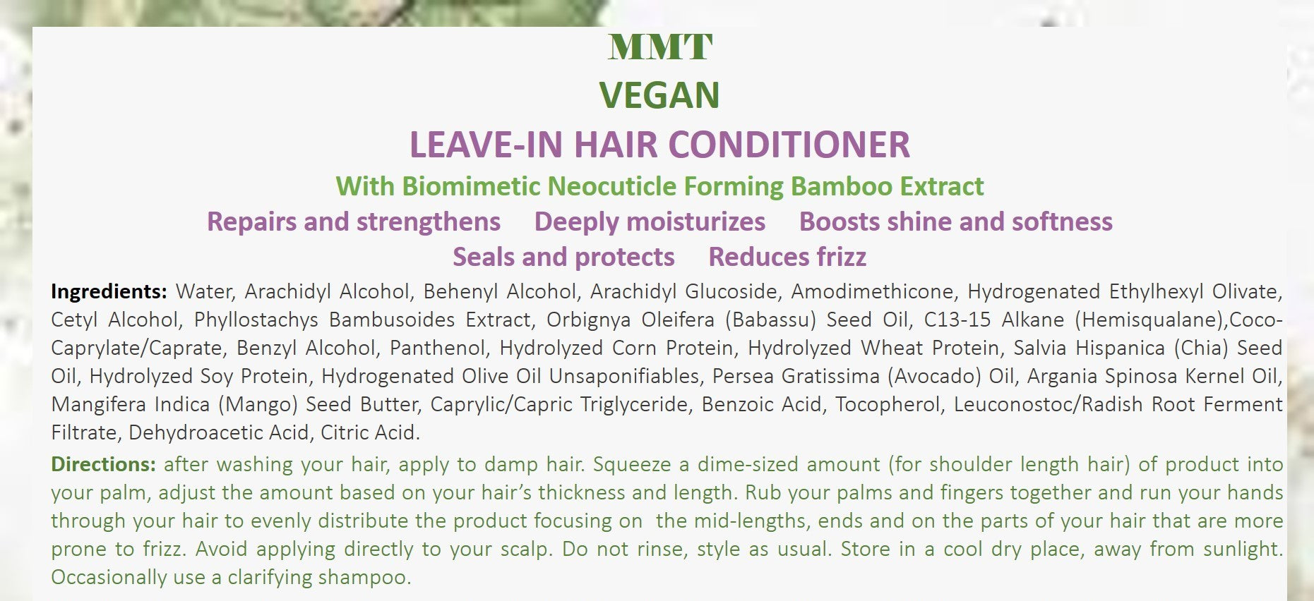 The MMT Collection.  Artisanal Botanical Leave-In Haircare.